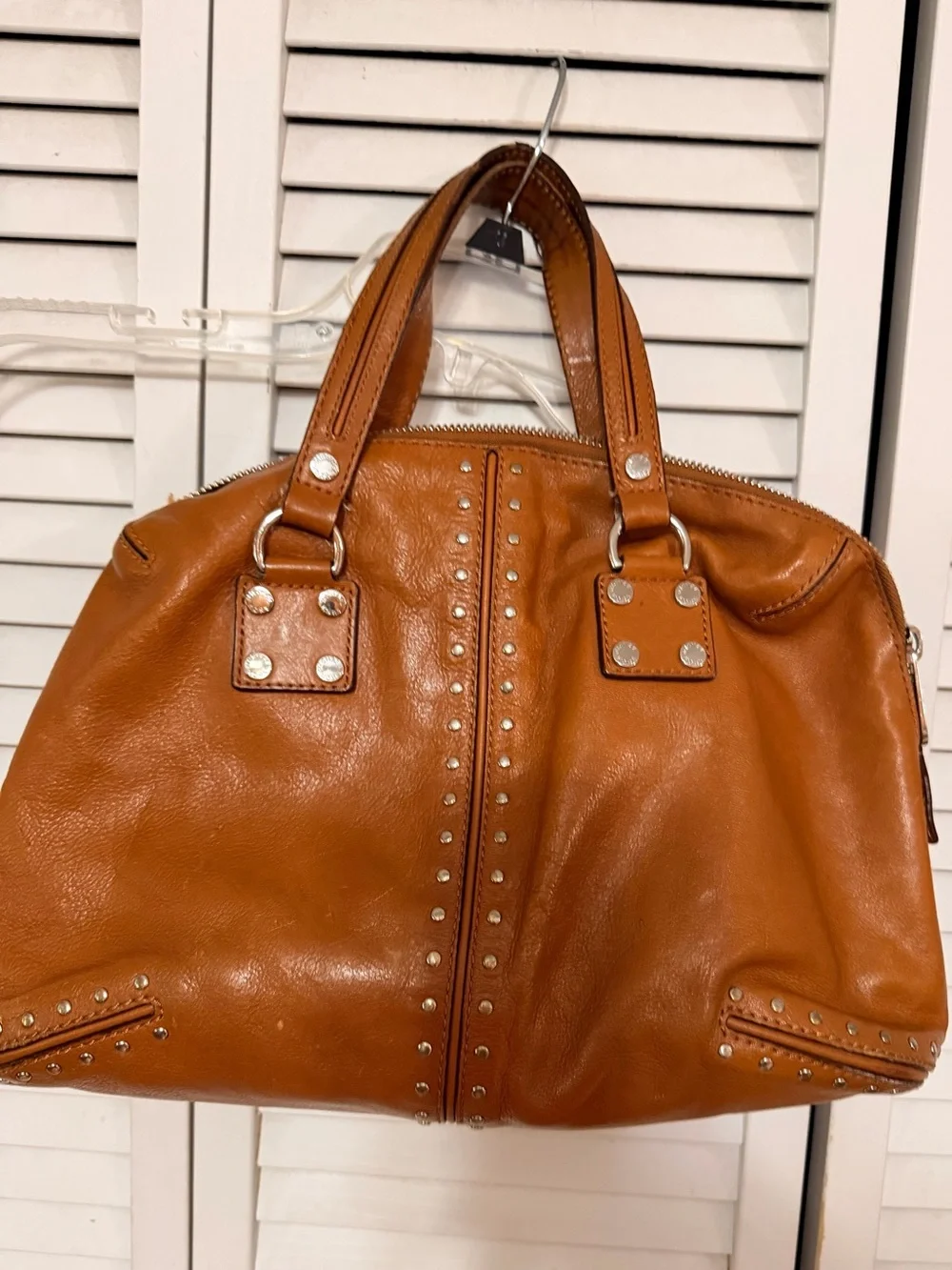 Vintage Michael Kors Studded Cognac Leather Tote Bag